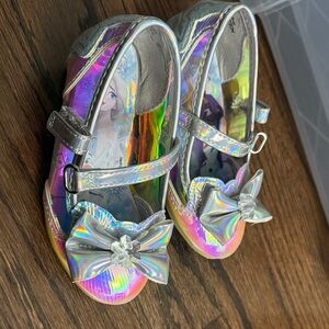 Disney Silver Holographic Kids Dress Shoes with Bow